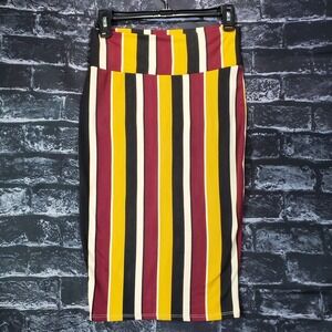 Rainbow Pencil Skirt Womens Small Vertical Stripe Stretch Knit Retro Indie Y2K